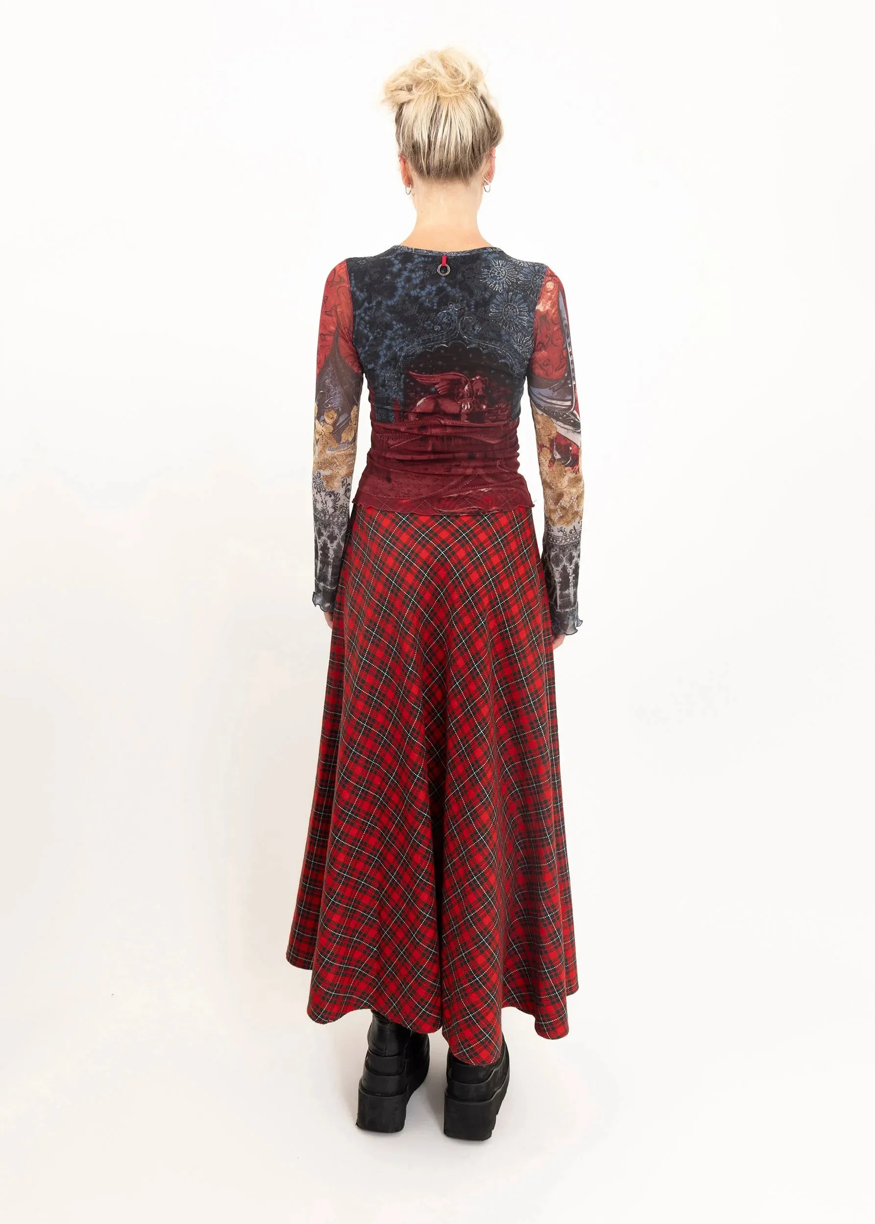 Tartan wool blend maxi skirt