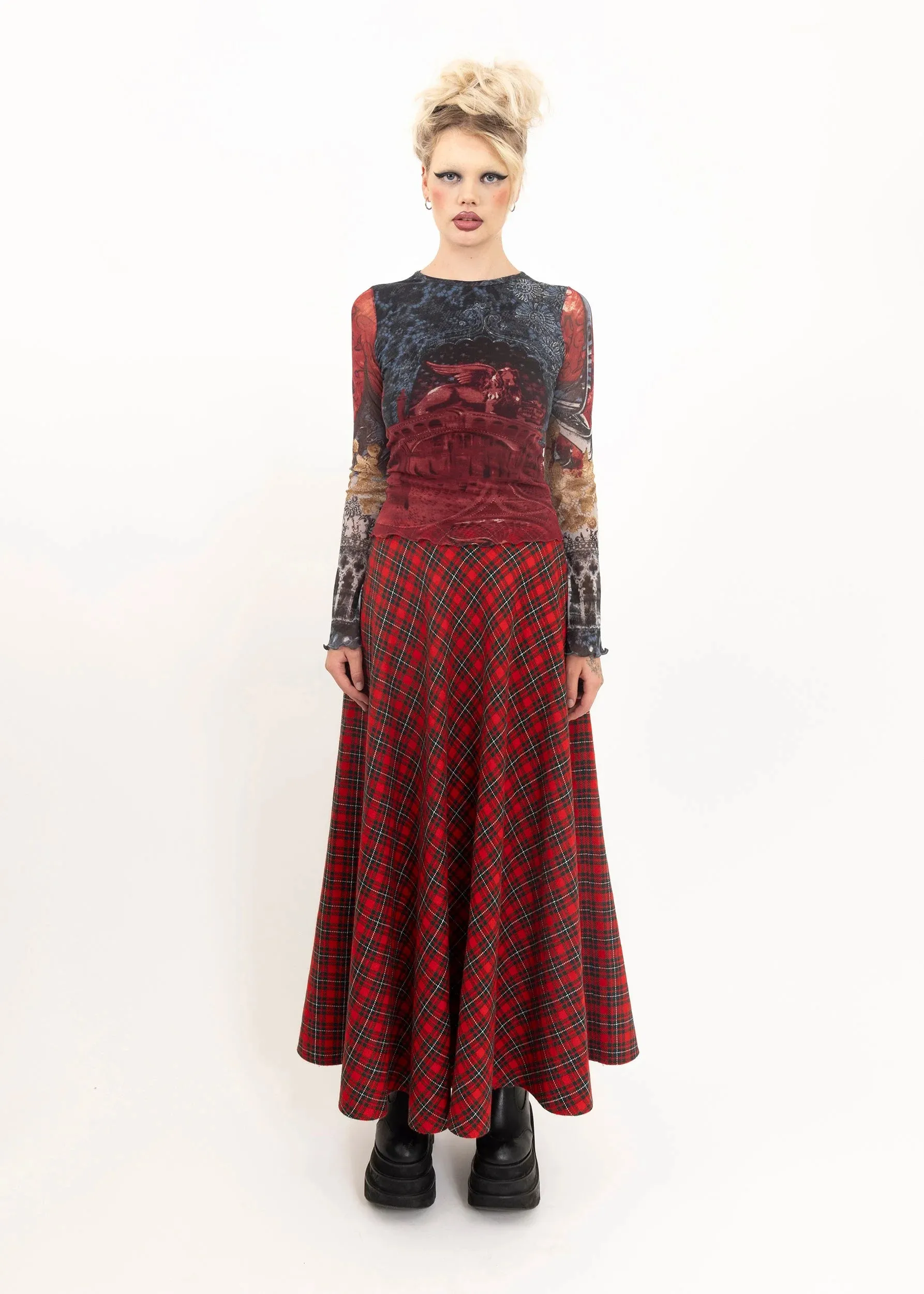 Tartan wool blend maxi skirt