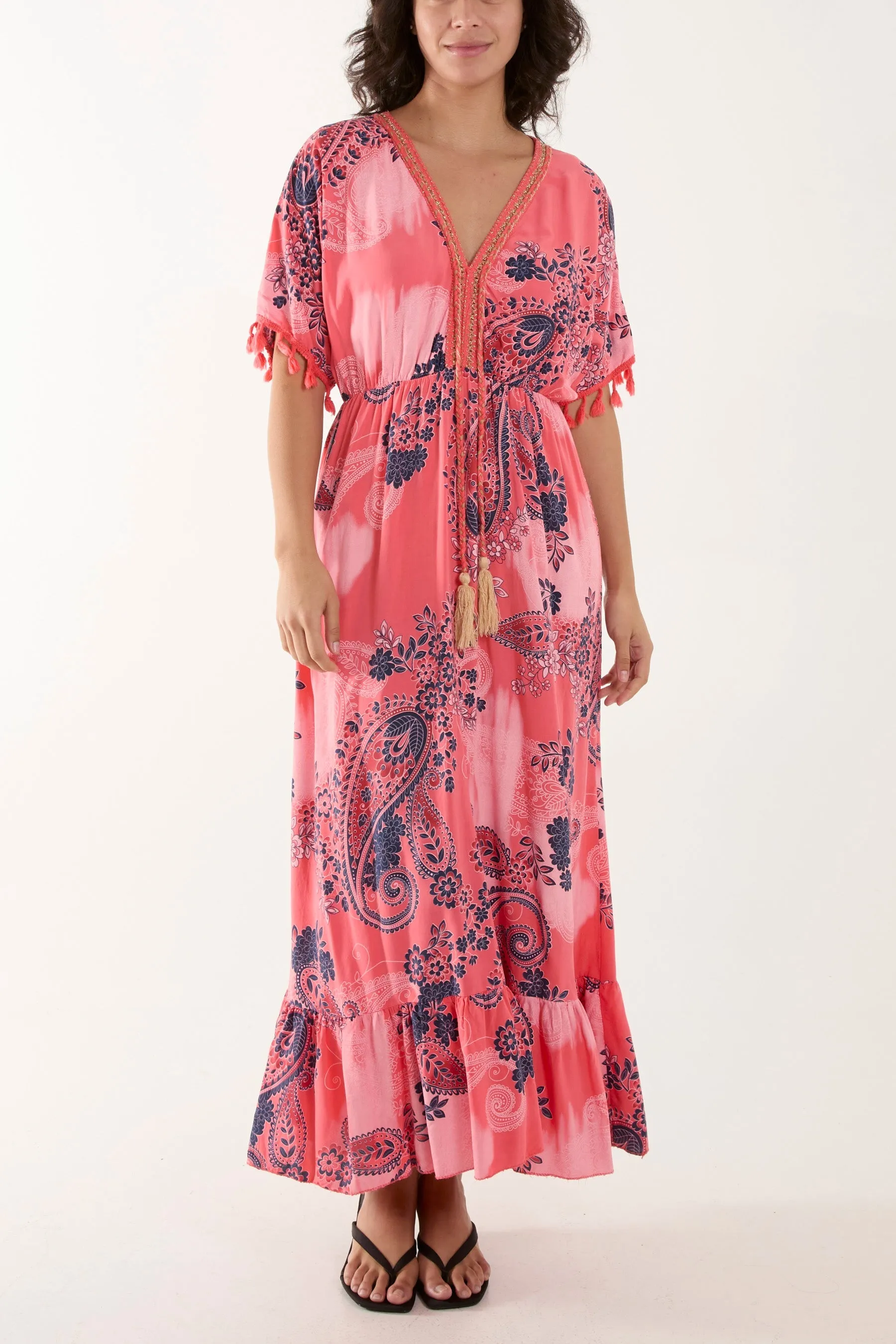 Tassel Paisley Print Maxi Dress