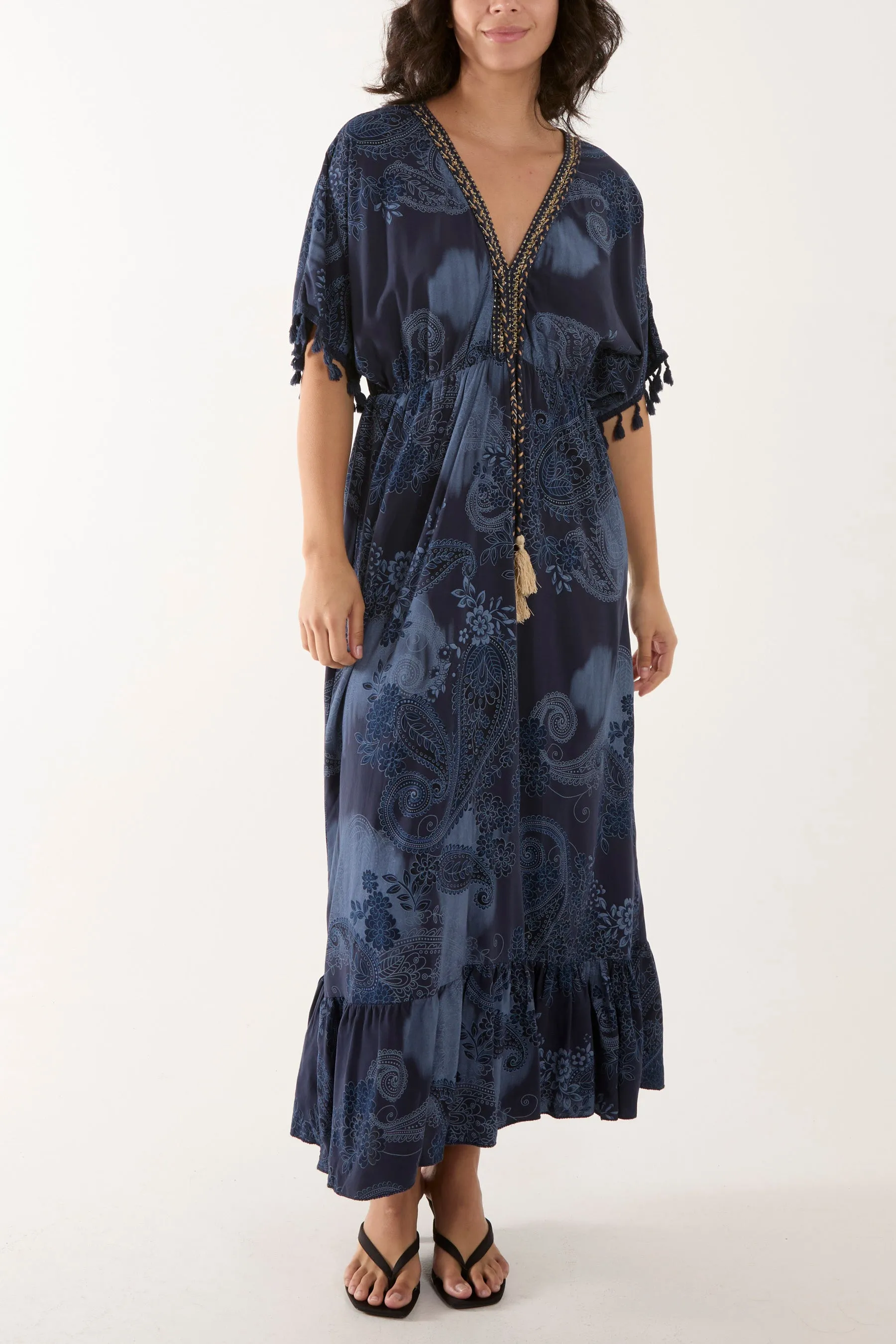 Tassel Paisley Print Maxi Dress