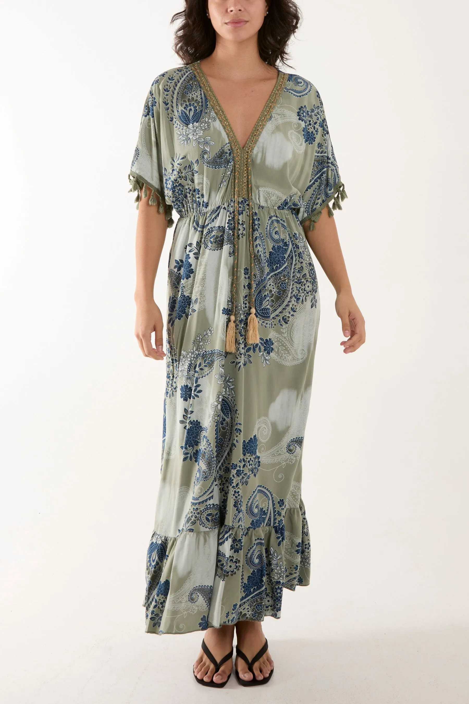 Tassel Paisley Print Maxi Dress