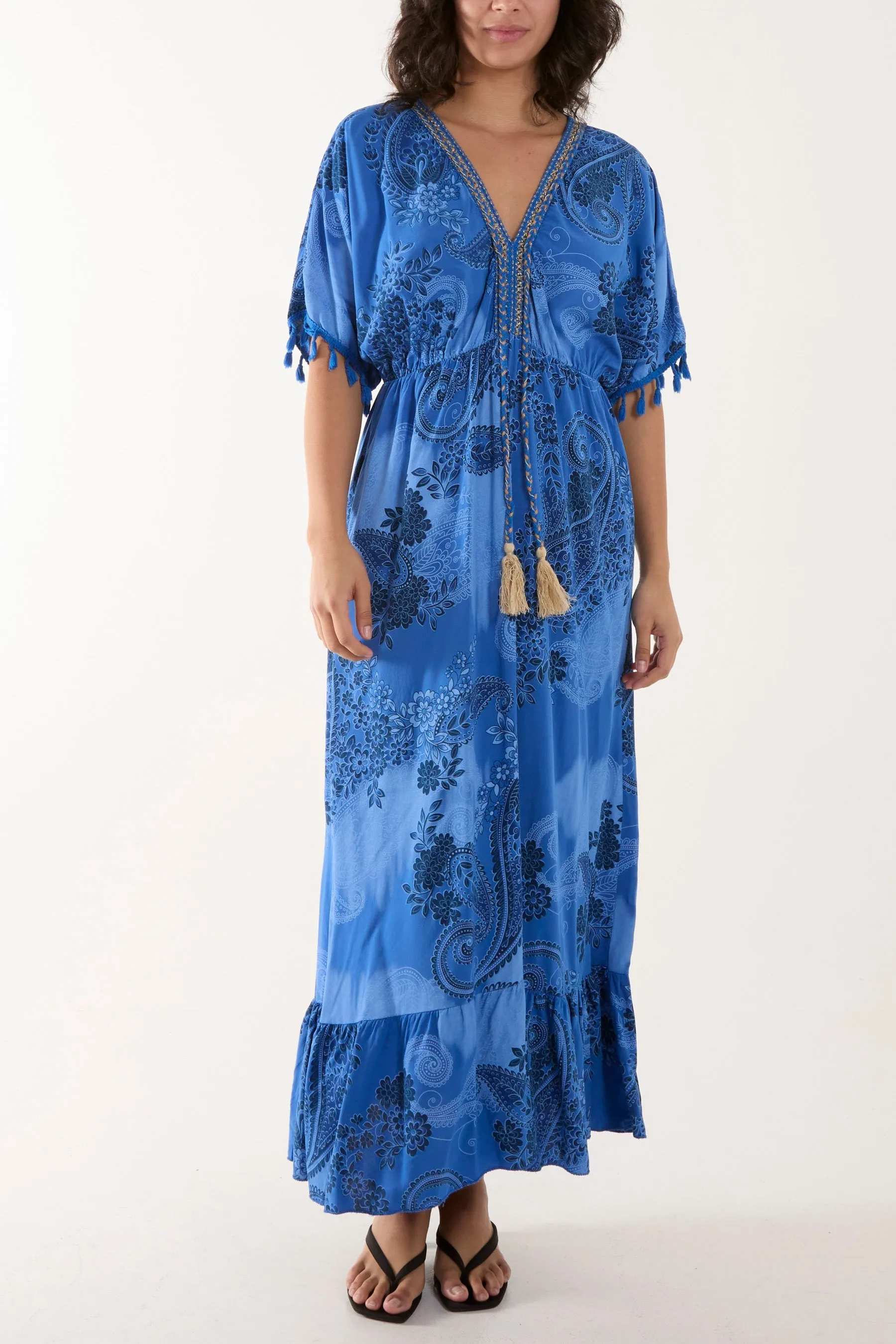 Tassel Paisley Print Maxi Dress