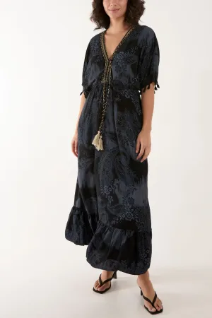 Tassel Paisley Print Maxi Dress