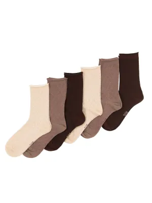 Texture Mesh Roll Up Top Crew Socks 6-Pack