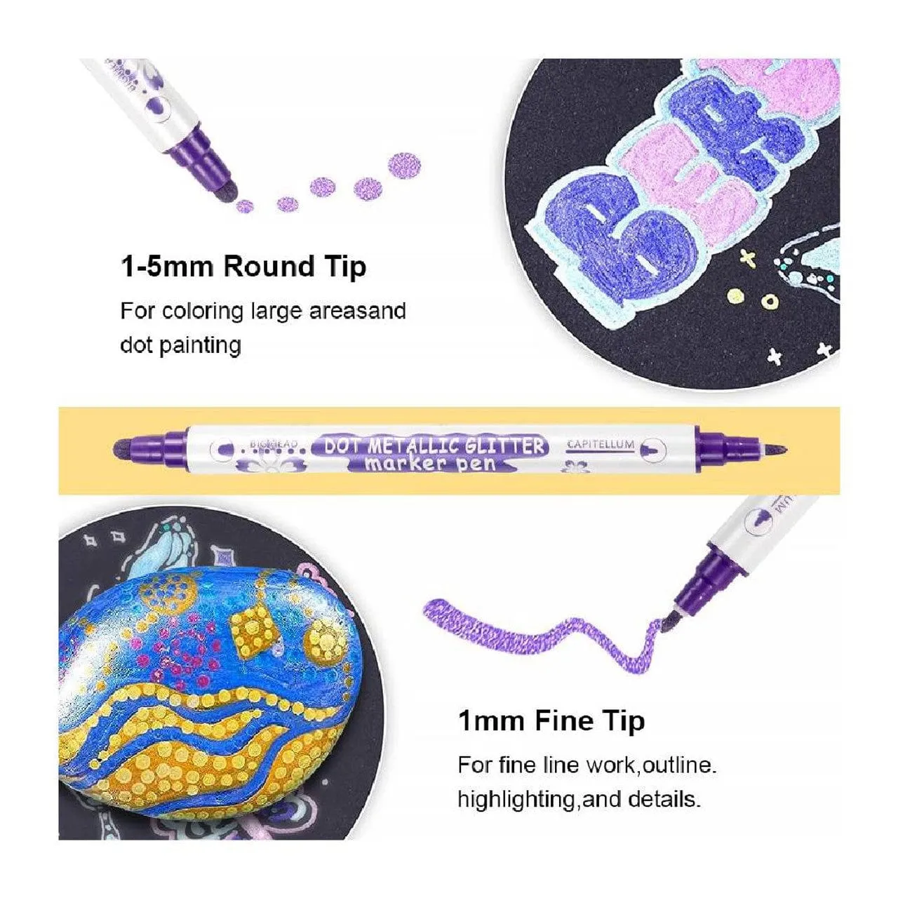 The Art Journey 5pc Dot Metallic Glitter Maker Pen ART006