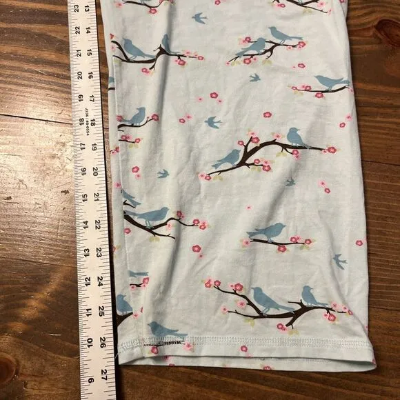 The Cat's Pajamas Set Long Sleeve Blue Bird Cherry Blossom XL Cotton Stretch EUC