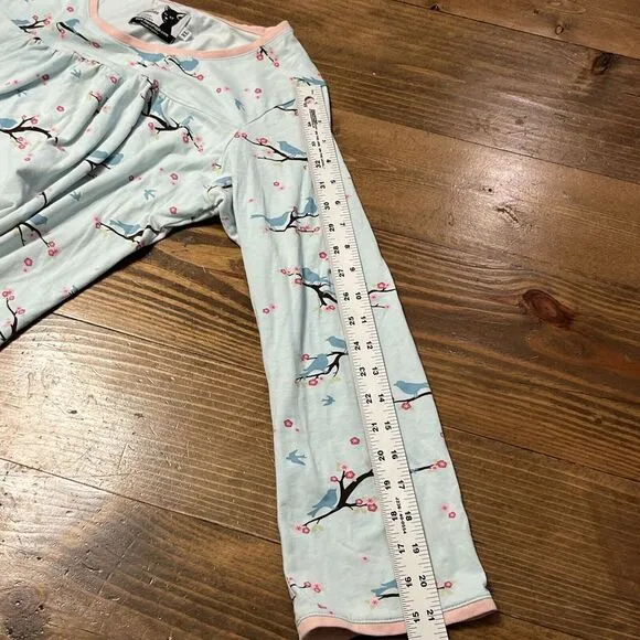 The Cat's Pajamas Set Long Sleeve Blue Bird Cherry Blossom XL Cotton Stretch EUC