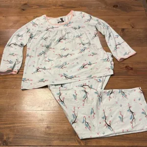 The Cat's Pajamas Set Long Sleeve Blue Bird Cherry Blossom XL Cotton Stretch EUC