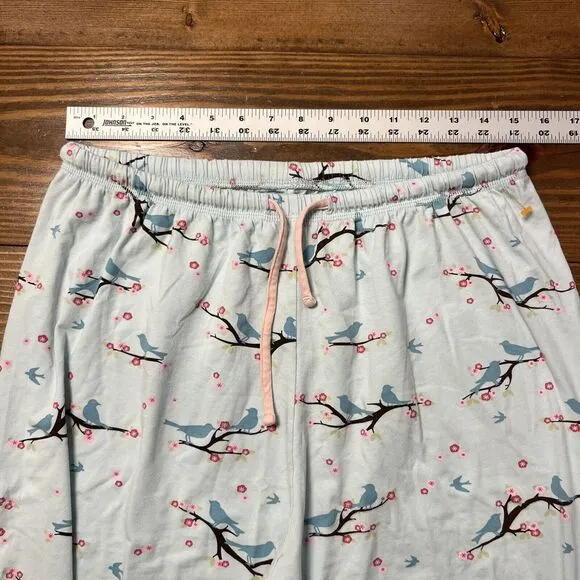 The Cat's Pajamas Set Long Sleeve Blue Bird Cherry Blossom XL Cotton Stretch EUC