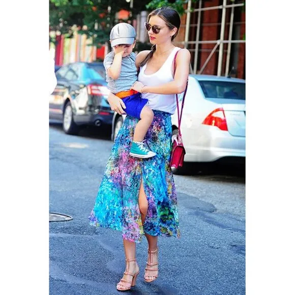 Topshop Blurry Watercolor Floral Maxi Skirt ASO Miranda Kerr