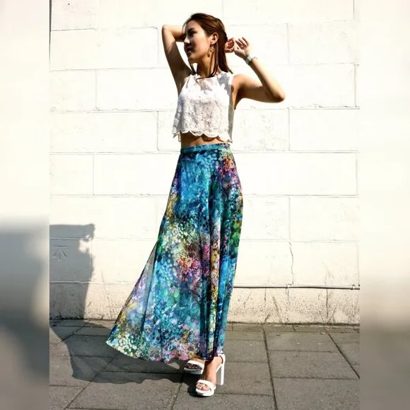 Topshop Blurry Watercolor Floral Maxi Skirt ASO Miranda Kerr