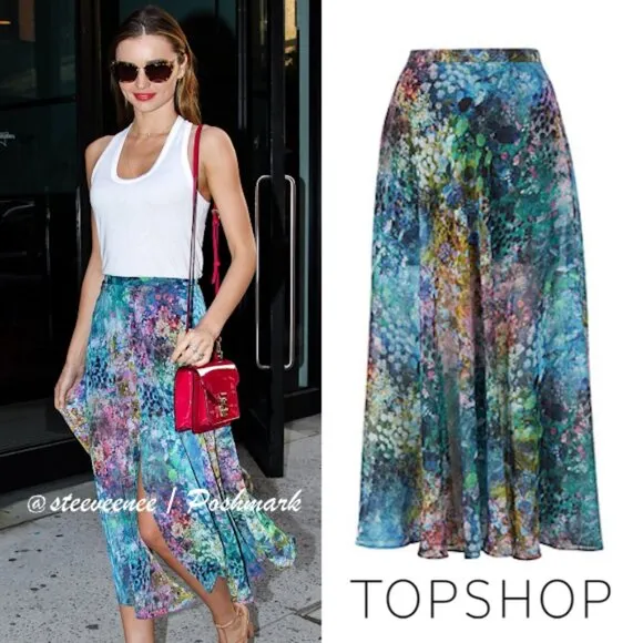 Topshop Blurry Watercolor Floral Maxi Skirt ASO Miranda Kerr