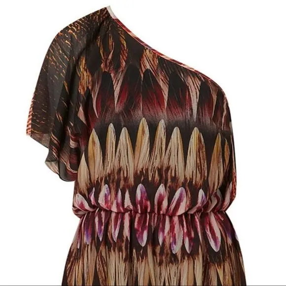 Topshop Feather Print One Shoulder Off Shoulder Maxi Dress Size US 8