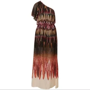 Topshop Feather Print One Shoulder Off Shoulder Maxi Dress Size US 8