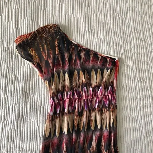 Topshop Feather Print One Shoulder Off Shoulder Maxi Dress Size US 8
