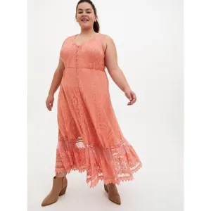 TORRID Coral Lace Button Front Maxi Skater Dress Size 2X