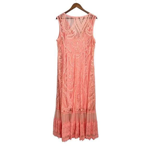 TORRID Coral Lace Button Front Maxi Skater Dress Size 2X