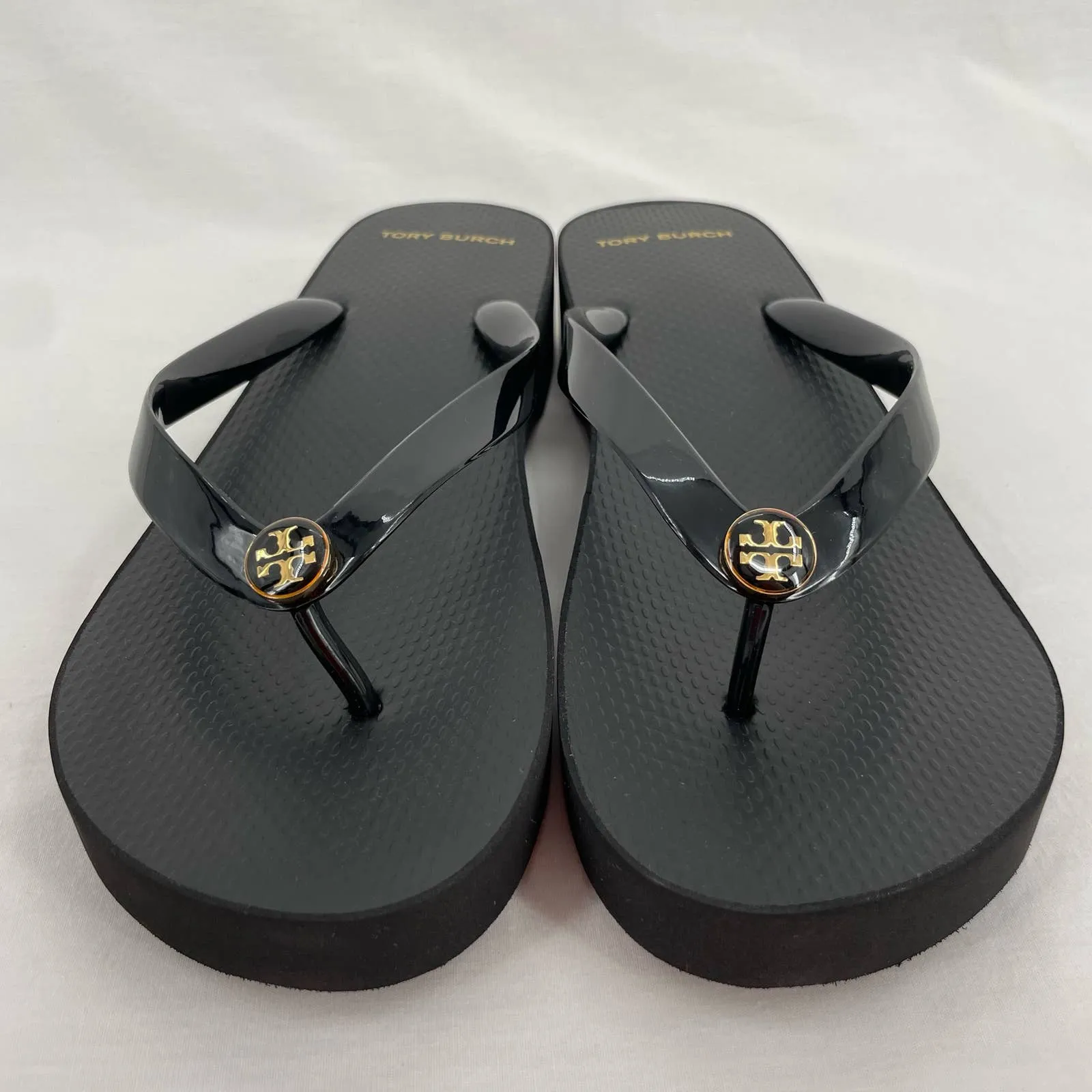 Tory Burch Cut Out Wedge Flip Flop Black Platform Thong Sandals Summer Beach Size 11