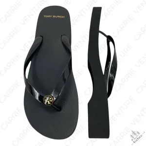 Tory Burch Cut Out Wedge Flip Flop Black Platform Thong Sandals Summer Beach Size 11