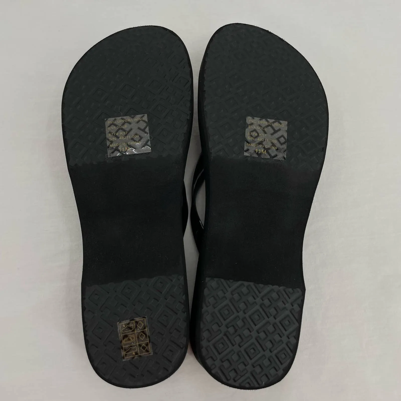 Tory Burch Cut Out Wedge Flip Flop Black Platform Thong Sandals Summer Beach Size 11