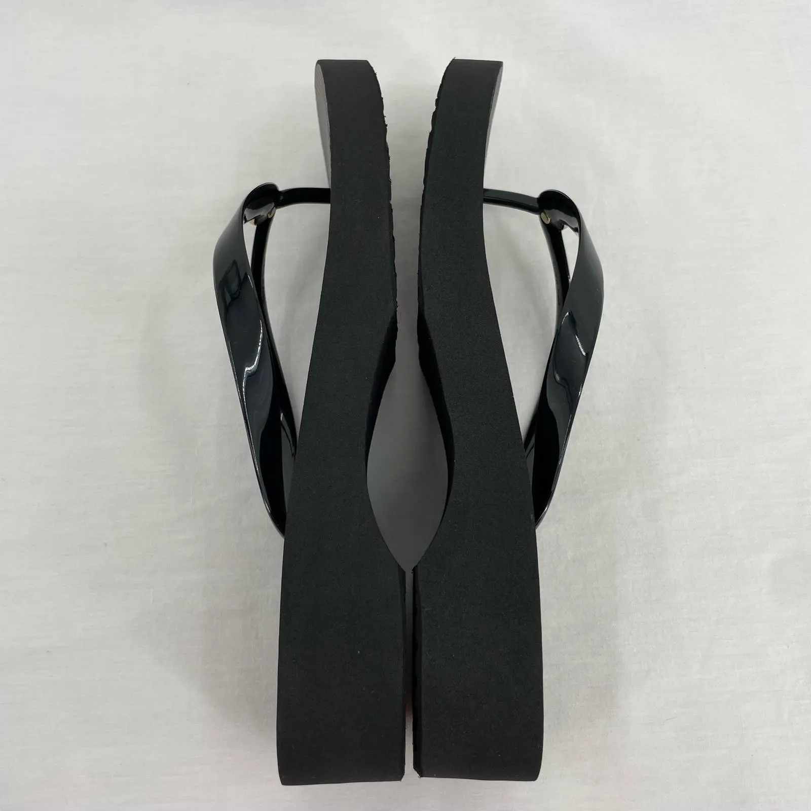 Tory Burch Cut Out Wedge Flip Flop Black Platform Thong Sandals Summer Beach Size 11