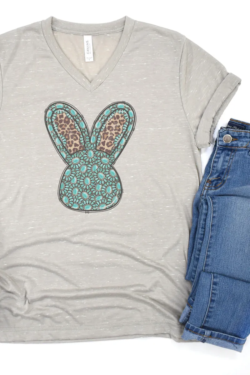 Turquoise Bunny Rabbit Unisex V-Neck Tee