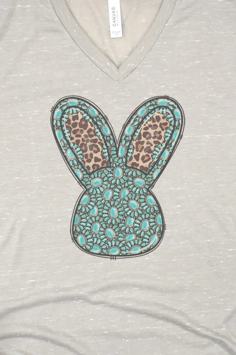 Turquoise Bunny Rabbit Unisex V-Neck Tee
