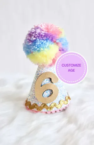 Unicorn Birthday Hat - White - With Age