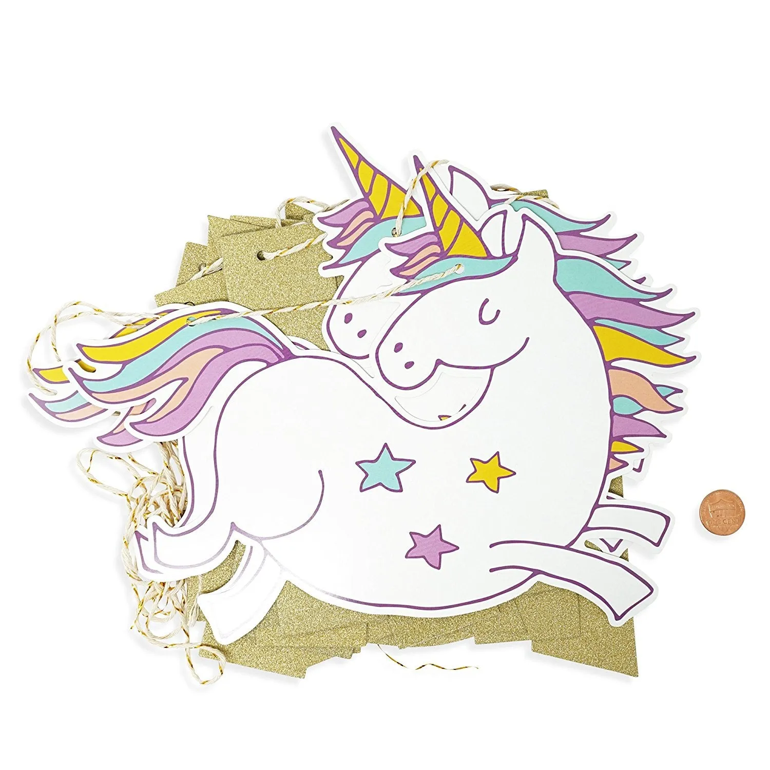 Unicorn Rainbow Gold Glitter Happy Birthday Banner Birthday Party Decoration