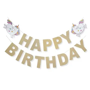 Unicorn Rainbow Gold Glitter Happy Birthday Banner Birthday Party Decoration