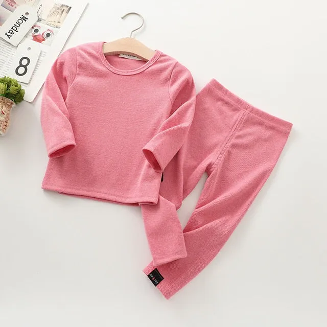 Unisex Kid's Ribbed Fitted Pajamas Top and Pant Set