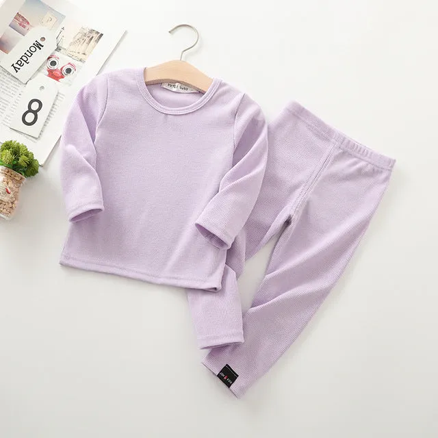 Unisex Kid's Ribbed Fitted Pajamas Top and Pant Set