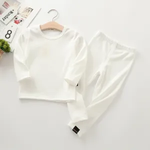 Unisex Kid's Ribbed Fitted Pajamas Top and Pant Set