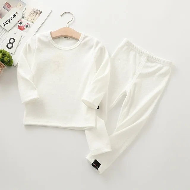 Unisex Kid's Ribbed Fitted Pajamas Top and Pant Set