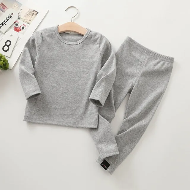 Unisex Kid's Ribbed Fitted Pajamas Top and Pant Set