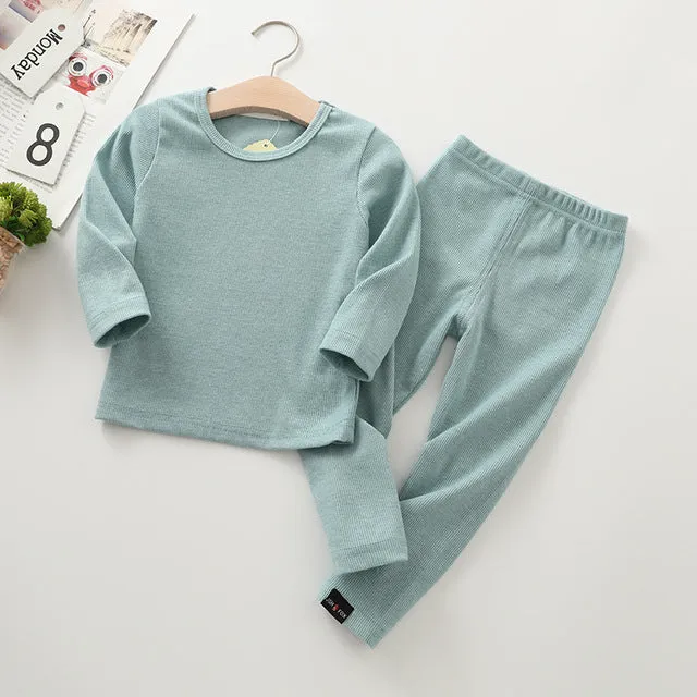 Unisex Kid's Ribbed Fitted Pajamas Top and Pant Set
