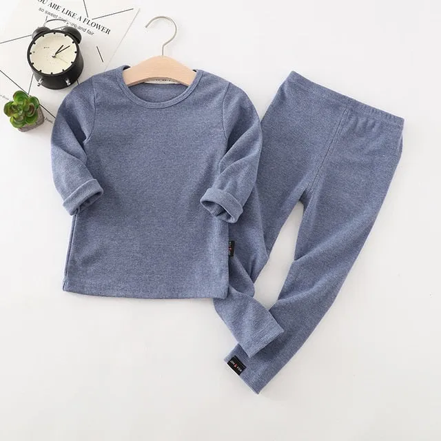 Unisex Kid's Ribbed Fitted Pajamas Top and Pant Set