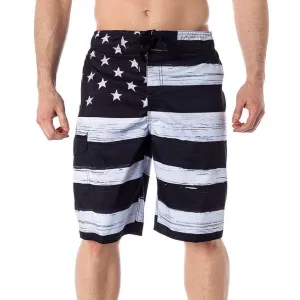 USA American Flag Men's Old Glory BLACK & WHITE Board Shorts