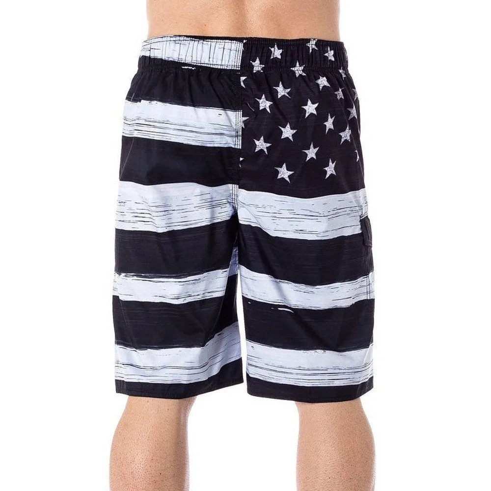 USA American Flag Men's Old Glory BLACK & WHITE Board Shorts