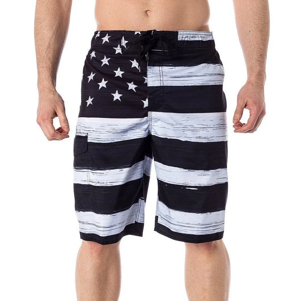 USA American Flag Men's Old Glory BLACK & WHITE Board Shorts