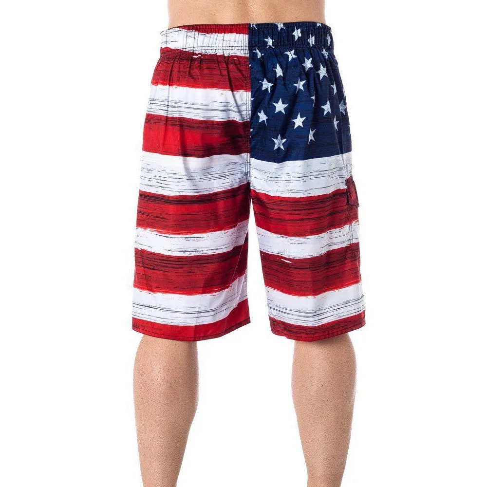 USA American Flag Men's Old Glory Board Shorts Patriotic Swim Trunks (S-2XL)