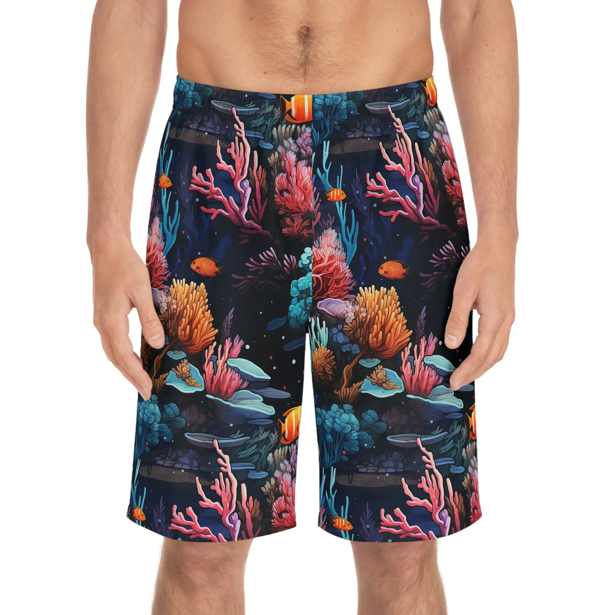 Vibrant Coral Reef Men's Board Shorts - Perfect for Summer Beach Days