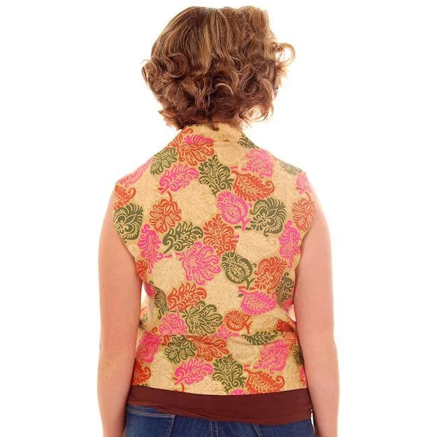 Vintage  Blouse Polished Cotton  Print Sleeveless 1950s S-M Personal Fleur De Lis