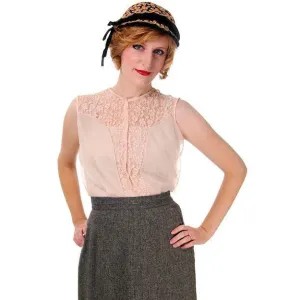 Vintage Buff Pink  Sheer Nylon Lace Blouse 1950s Small