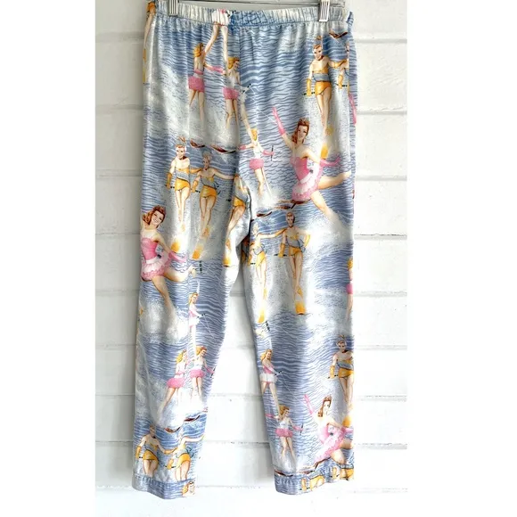 Vintage THE CAT'S PAJAMAS Set with Retro Water Skiers Print - So Fun! - S