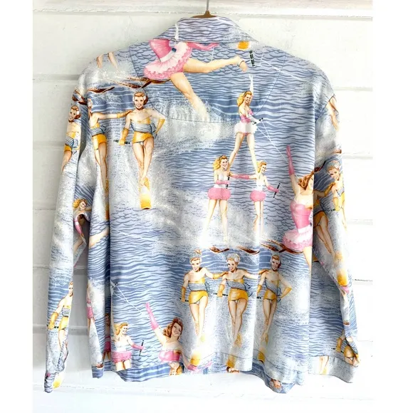 Vintage THE CAT'S PAJAMAS Set with Retro Water Skiers Print - So Fun! - S