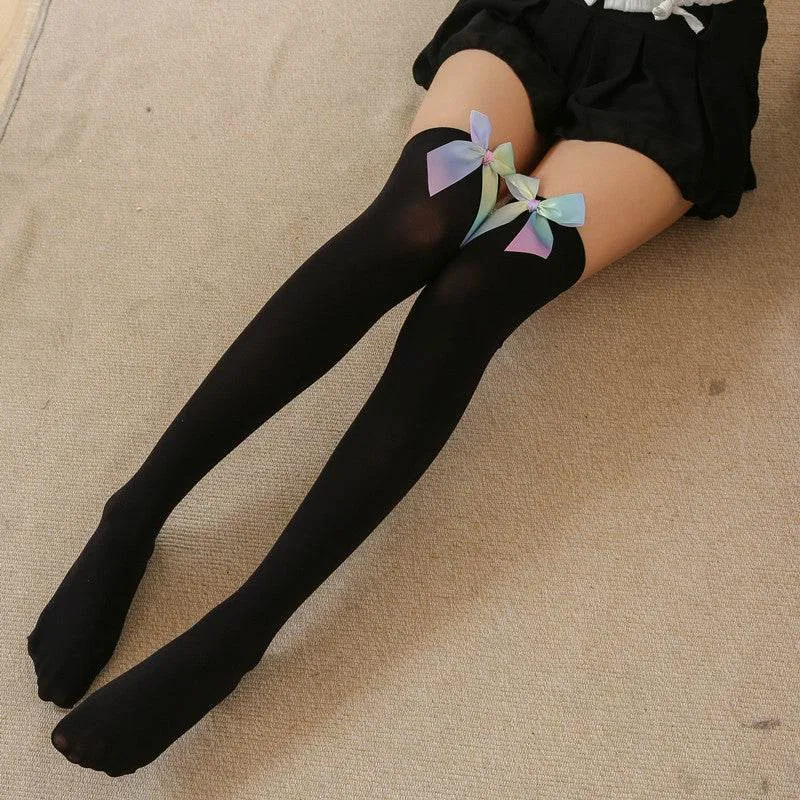 White Bow Knee-high Foot Socks