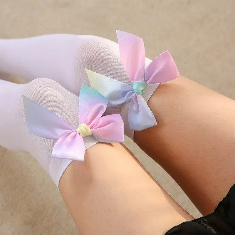 White Bow Knee-high Foot Socks