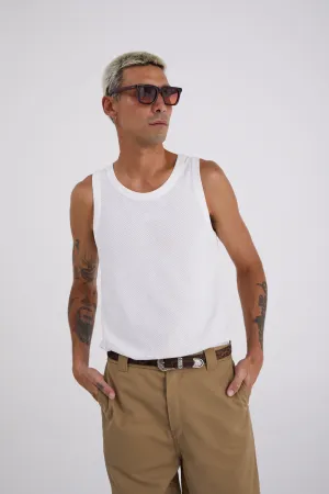 White Cotton Mesh Singlet