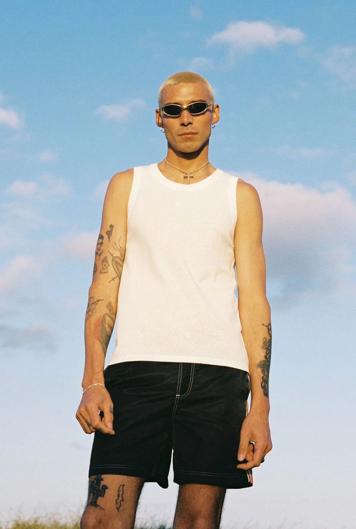 White Cotton Mesh Singlet